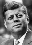 Black and white portrait of John F. Kennedy.