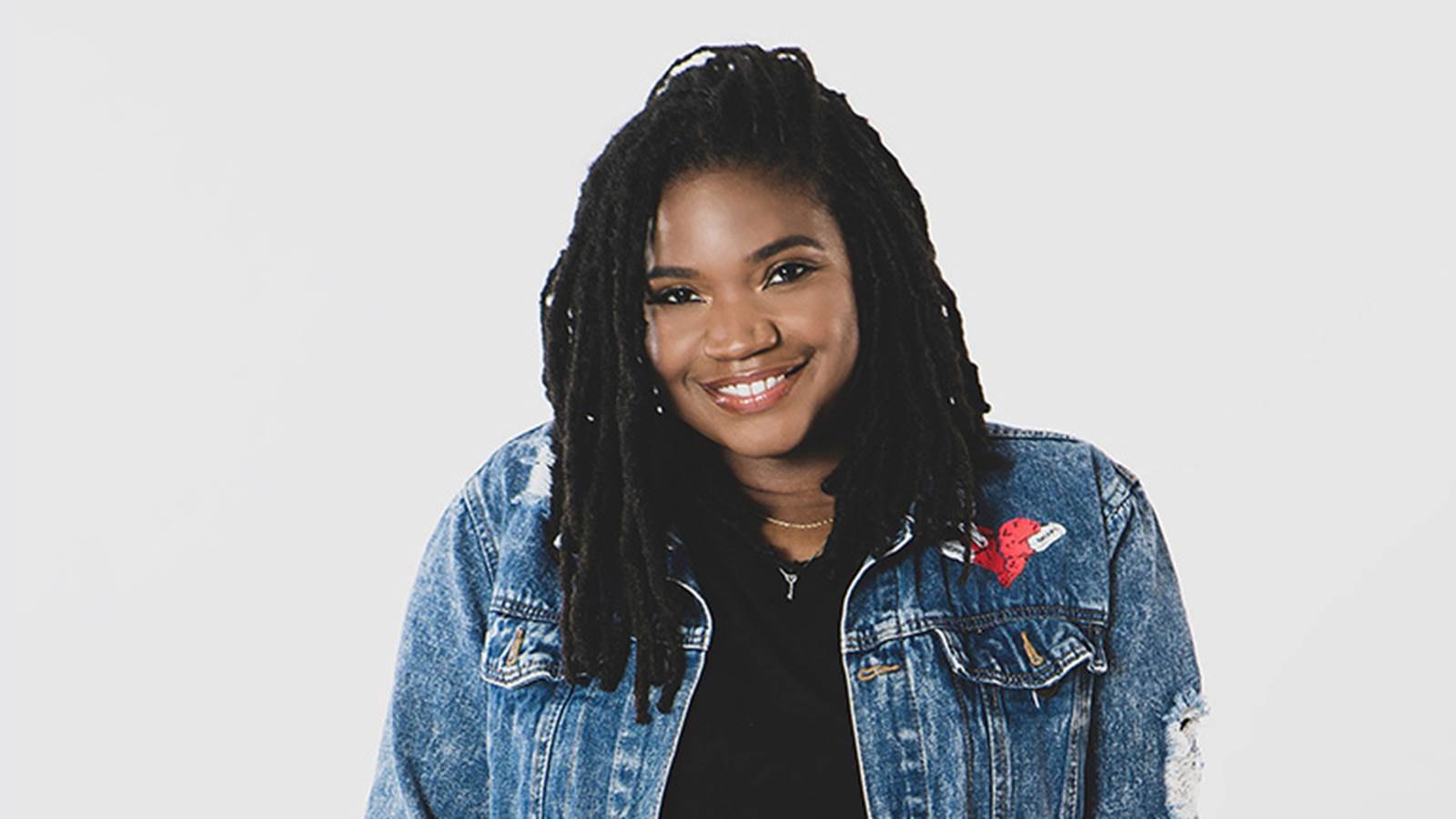 Angie Ange in a jean jacket