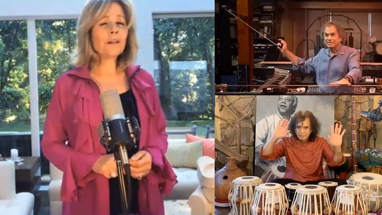 Renée Fleming, Mickey Hart, and Zakir Hussain performing 'Open Eyes'