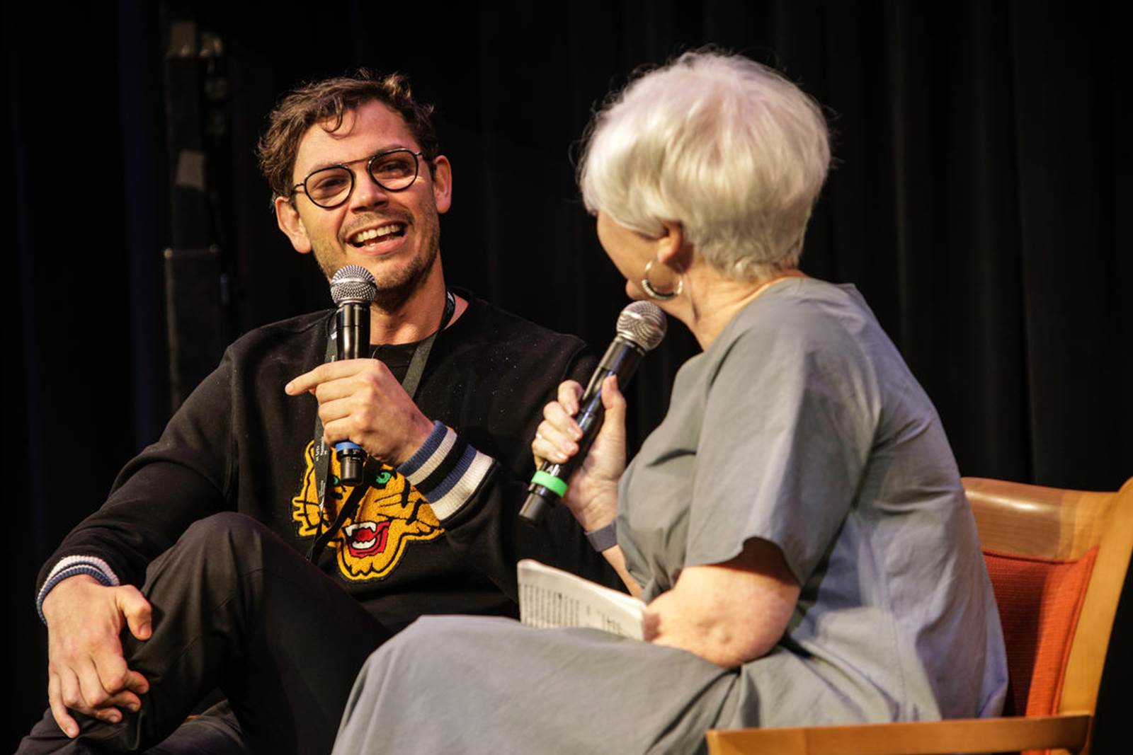 Ryan O'Connell and Victoria Rogers on stage during the Arts Summit event at the John F. Kennedy Center for the Performing Arts.