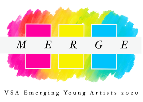 Colorful pink, yellow, and blue cloud with word MERGE written across it