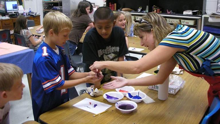Teacher and students