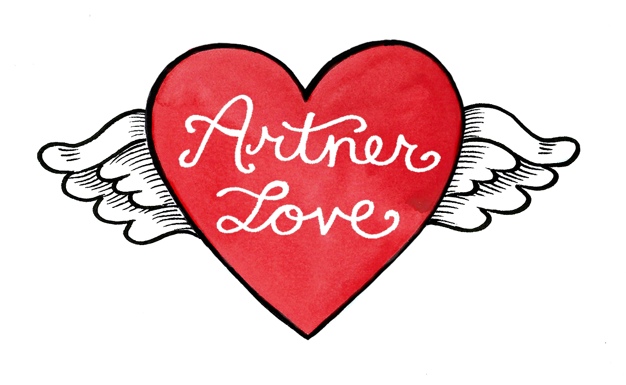 A winged heart with the words Artner Love drawn inside it.