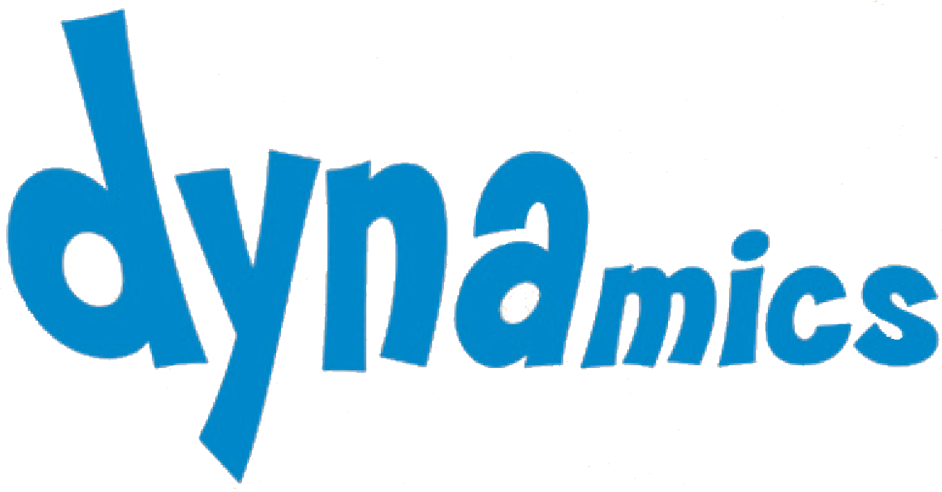 The word dynamics in blue with letters D Y N A magnified.