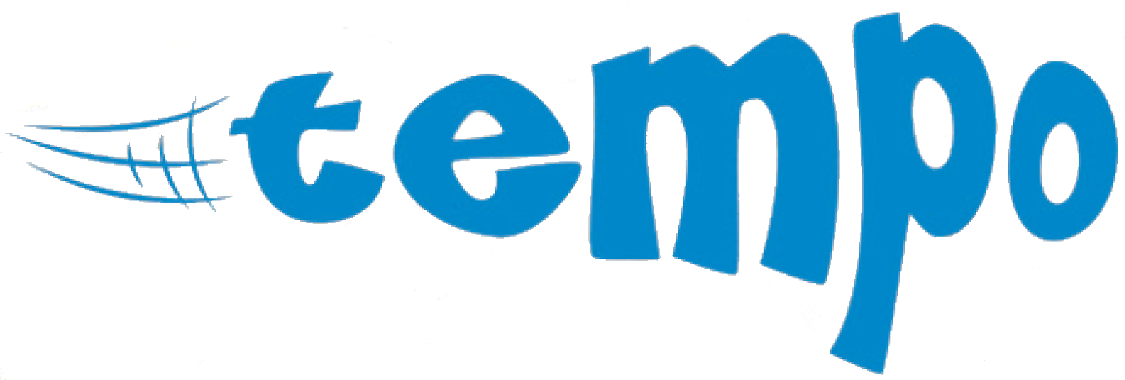 The word tempo in blue whooshing onto screen from left.