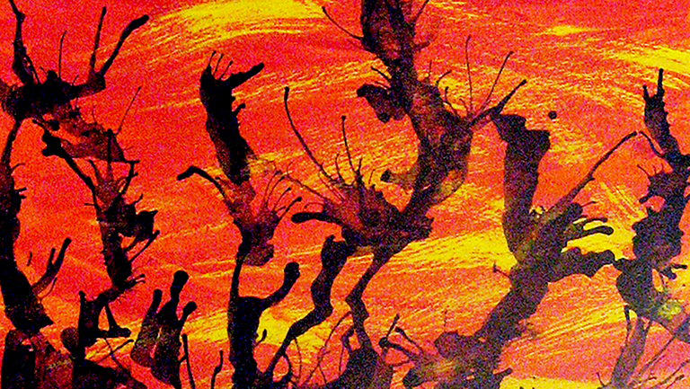 An abstract painting of a windy landscape.