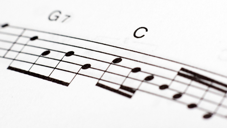 A musical notation with horizontal lines with various musical pitches. 