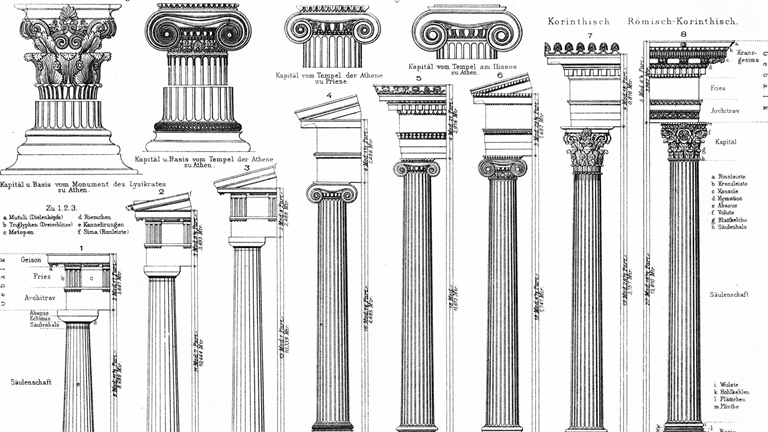 A blueprint of ancient Greek architectural pillars.