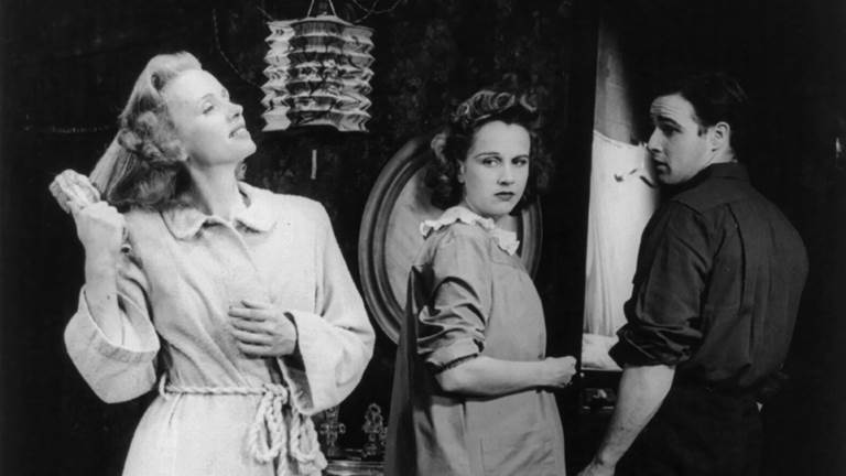 A black and white photo of Jessica Tandy from the original Broadway production of A Streetcar Named Desire.