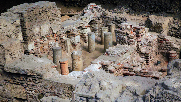 An excavated Roman bath in Athens, Greece.