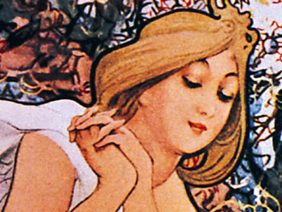 A cropped illustration of the personification of Spring, a white woman with blonde hair holds her clasped hands against her shoulder with her eyes closed, suggesting a calm energy.