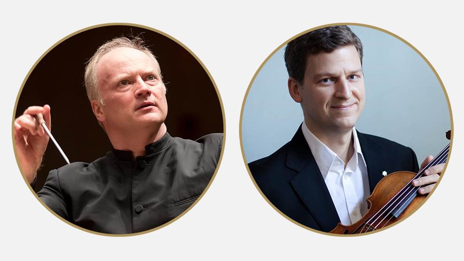 NSO Conductor Gianandrea Noseda and Violinist James Ehnes photos in circle frames