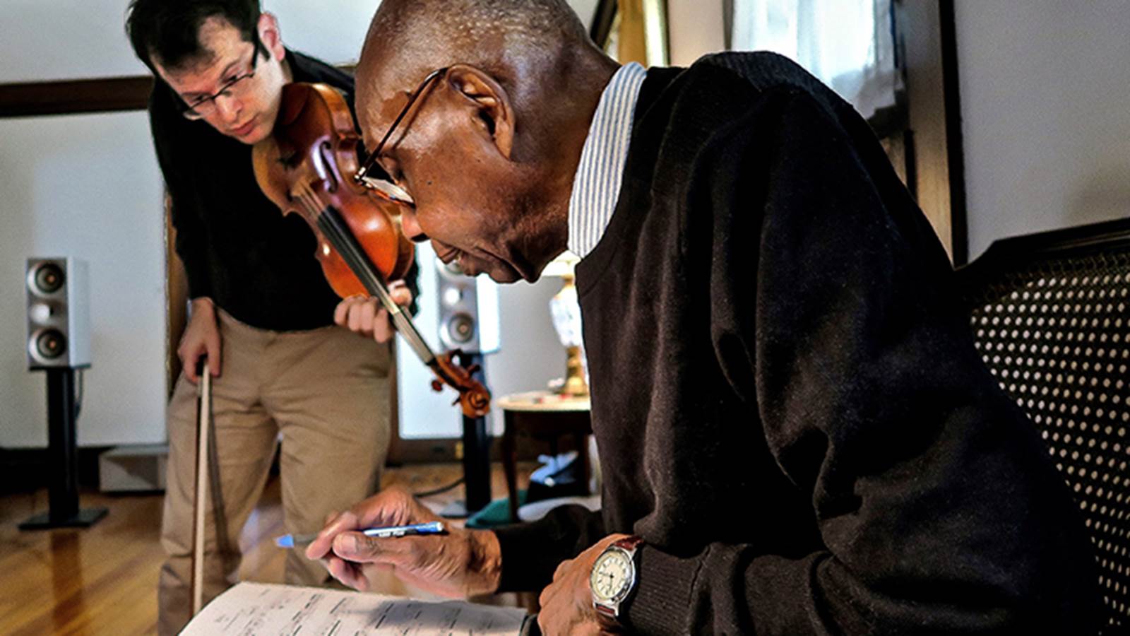 Walker with violinist