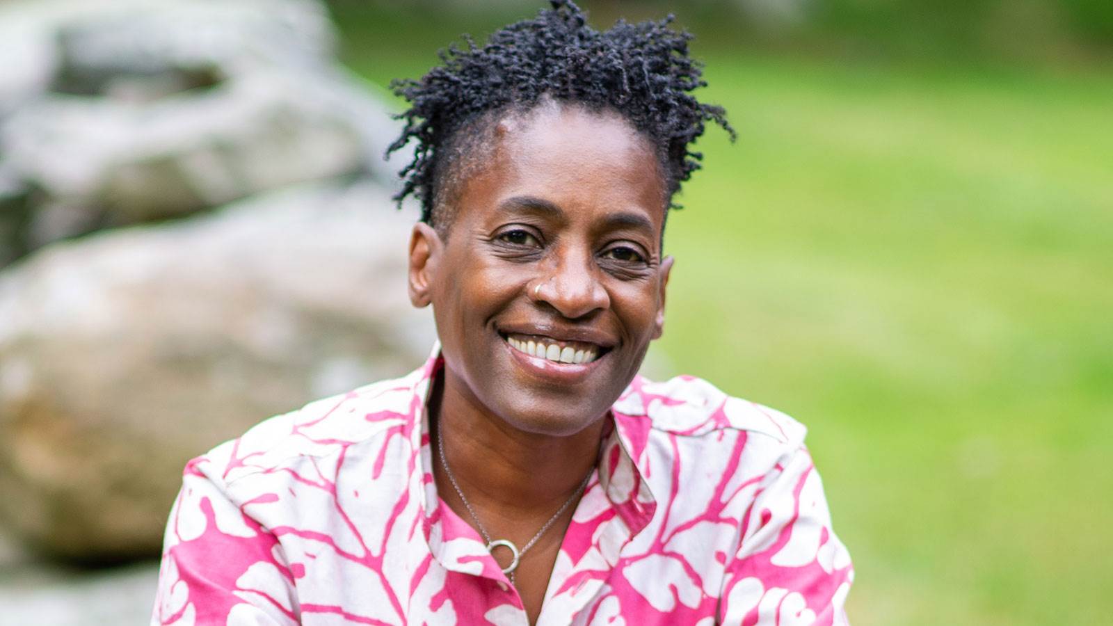 Jacqueline Woodson smiling at camera