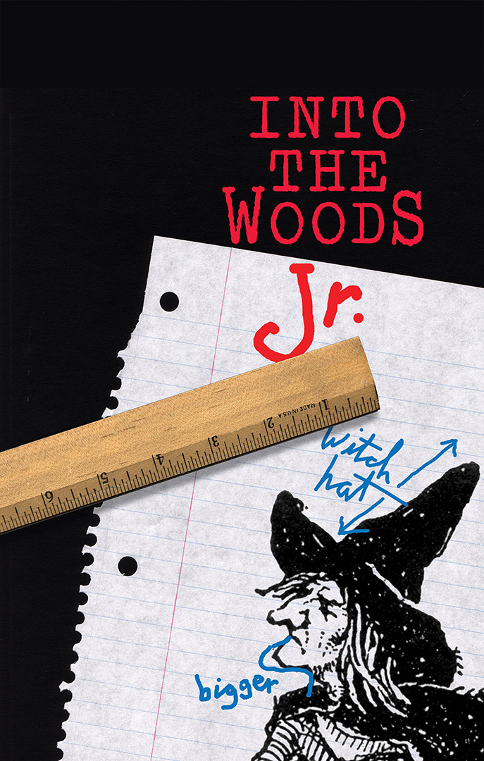 A yellow pencil sits on a sheet of lined note paper with a sketch of a witch and comments marked in blue writing